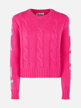 Woman crewneck braided sweater with Saint Barth lurex jacquard - MC2 Saint Barth
