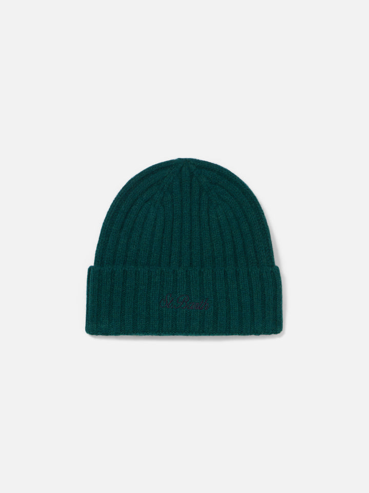 Man green cashmere blend hat Wengen with St. Barth embroidery - MC2 Saint Barth