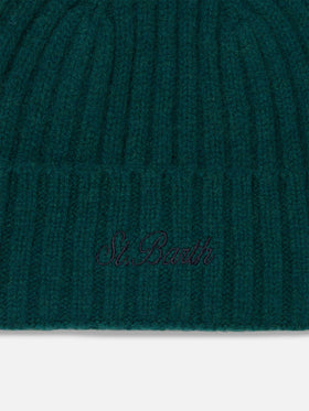 Man green cashmere blend hat Wengen with St. Barth embroidery - MC2 Saint Barth