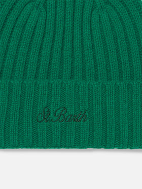 Man green cashmere blend hat Wengen with St. Barth embroidery - MC2 Saint Barth