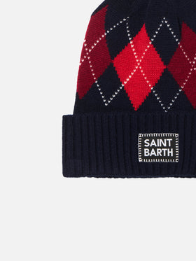 Man blue beanie with argyle print - MC2 Saint Barth