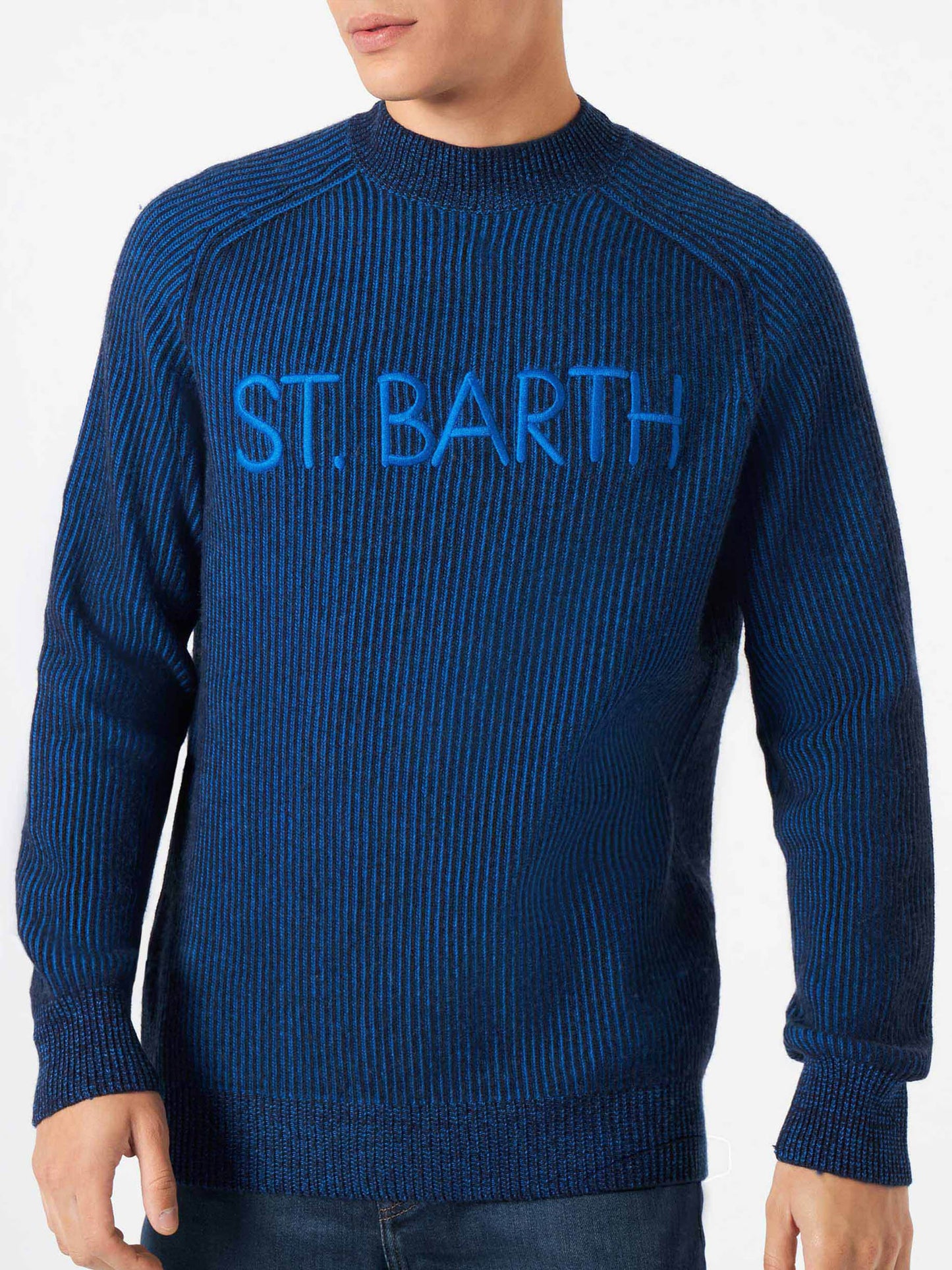 Davos ribbed blue half-turtleneck sweater - MC2 Saint Barth
