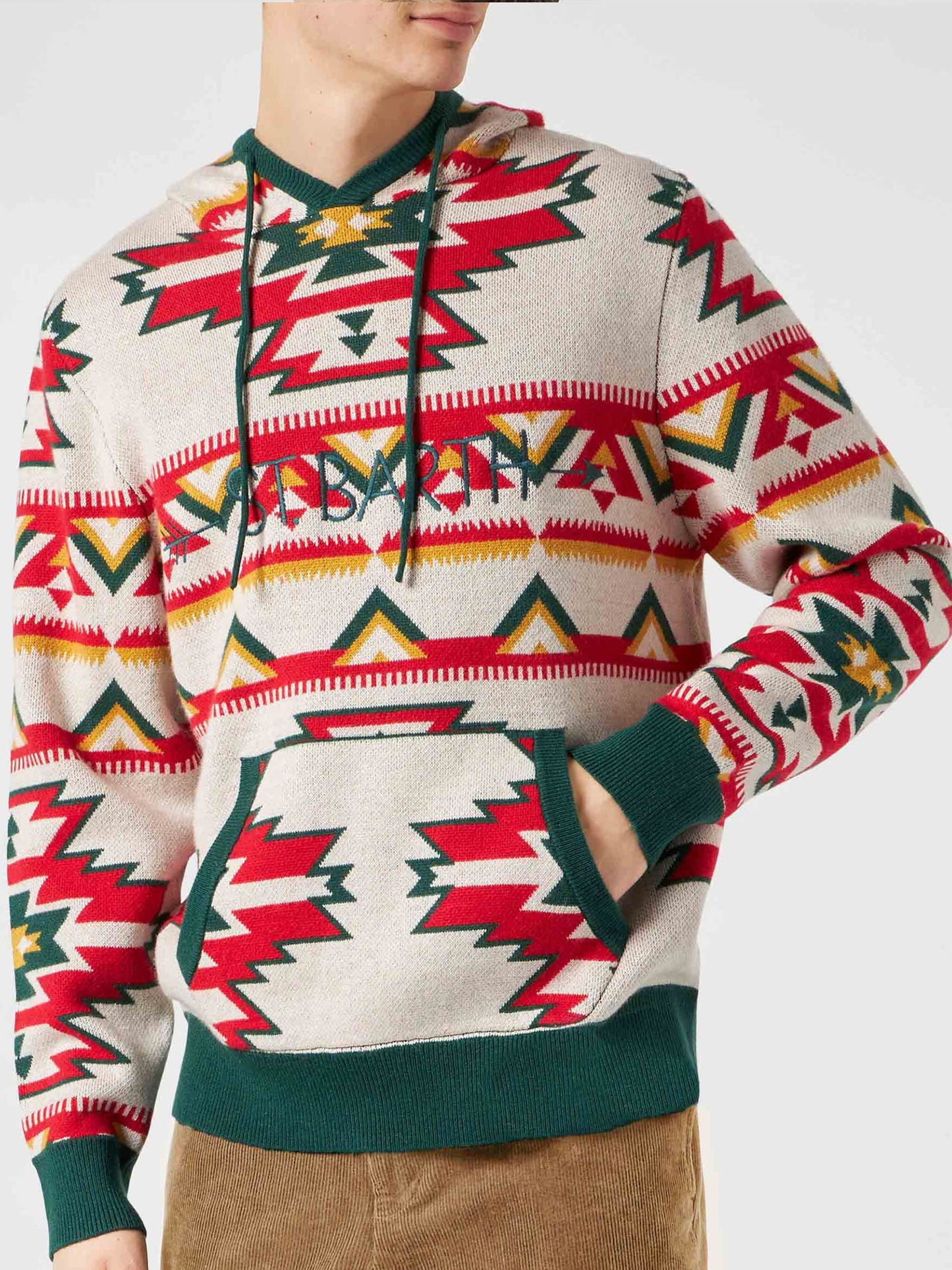 Man hooded knit with ethnic pattern - MC2 Saint Barth