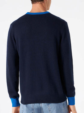Man navy blue sweater with Wolf of St. Moritz embroidery - MC2 Saint Barth