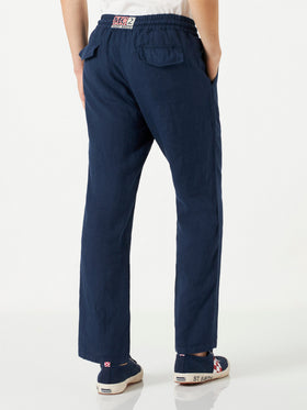 Pantaloni Calais in lino blu navy tinta unita