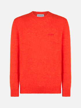 Man orange stretch wool sweater with St. Barth embroidery - MC2 Saint Barth