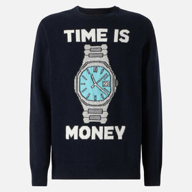Herrenpullover mit „Time is money“-Stickerei