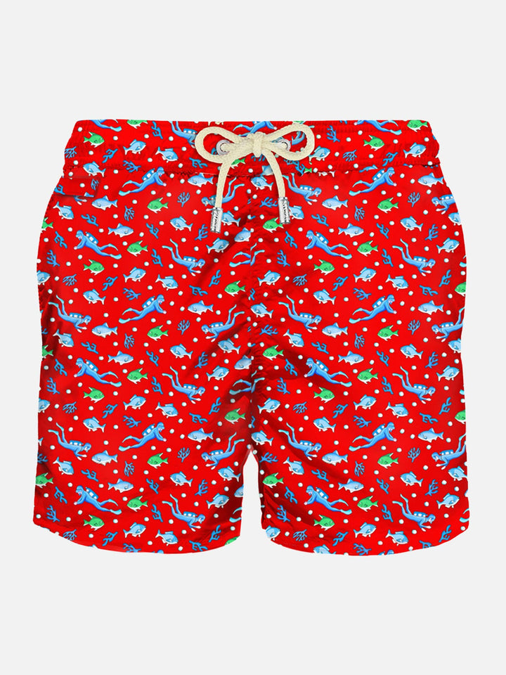 Man light fabric swim shorts with diver print - MC2 Saint Barth