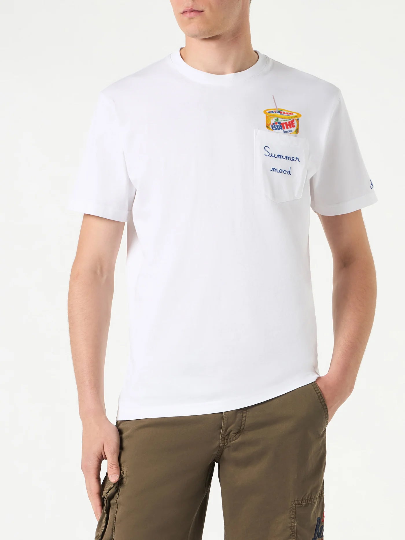 Man cotton t-shirt with Estathé summer mood print and embroidery | Estathé® Special Edition - MC2 Saint Barth