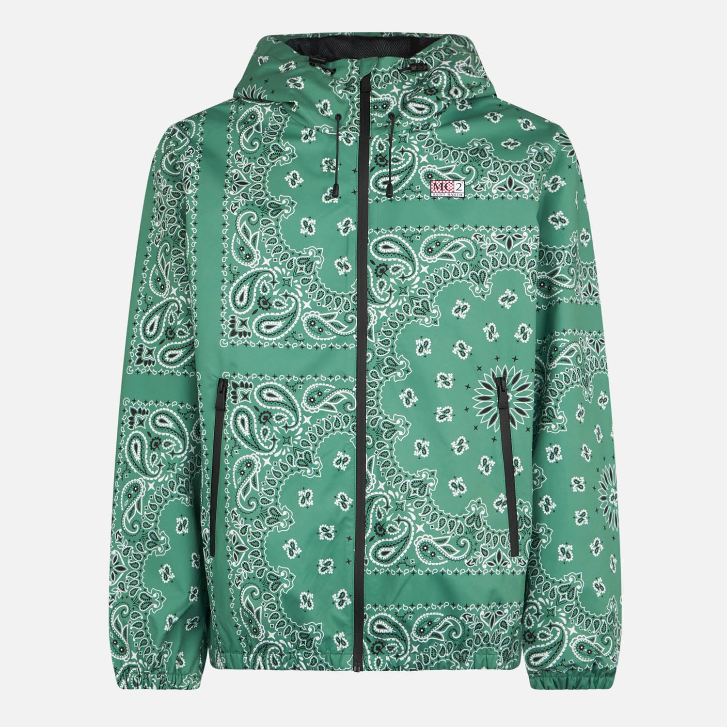 Man hooded lightweight windbreaker with bandanna print - MC2 Saint Barth