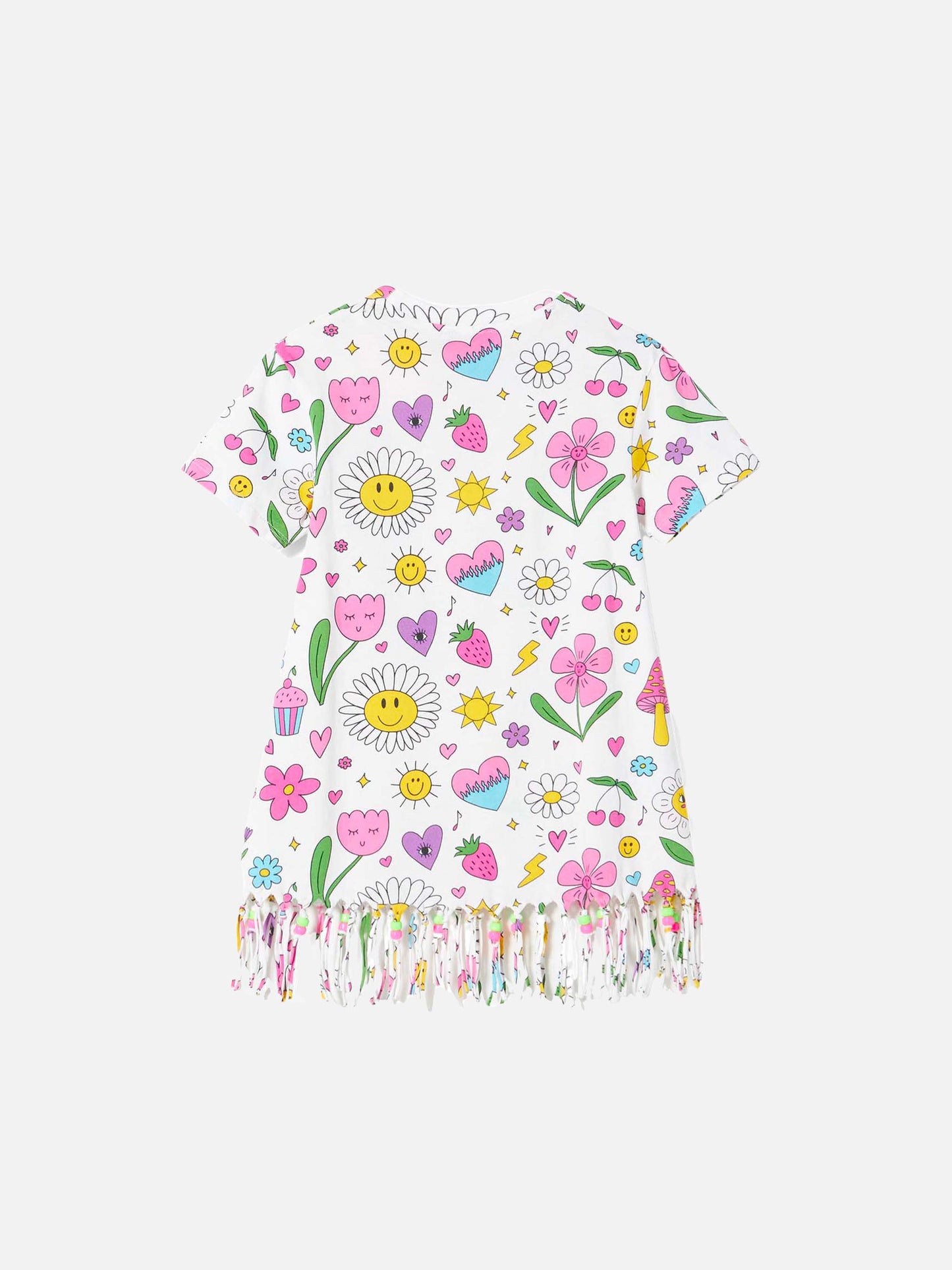 Girl white cotton dress with print and charms - MC2 Saint Barth