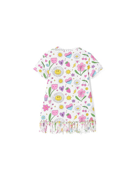 Girl white cotton dress with print and charms - MC2 Saint Barth