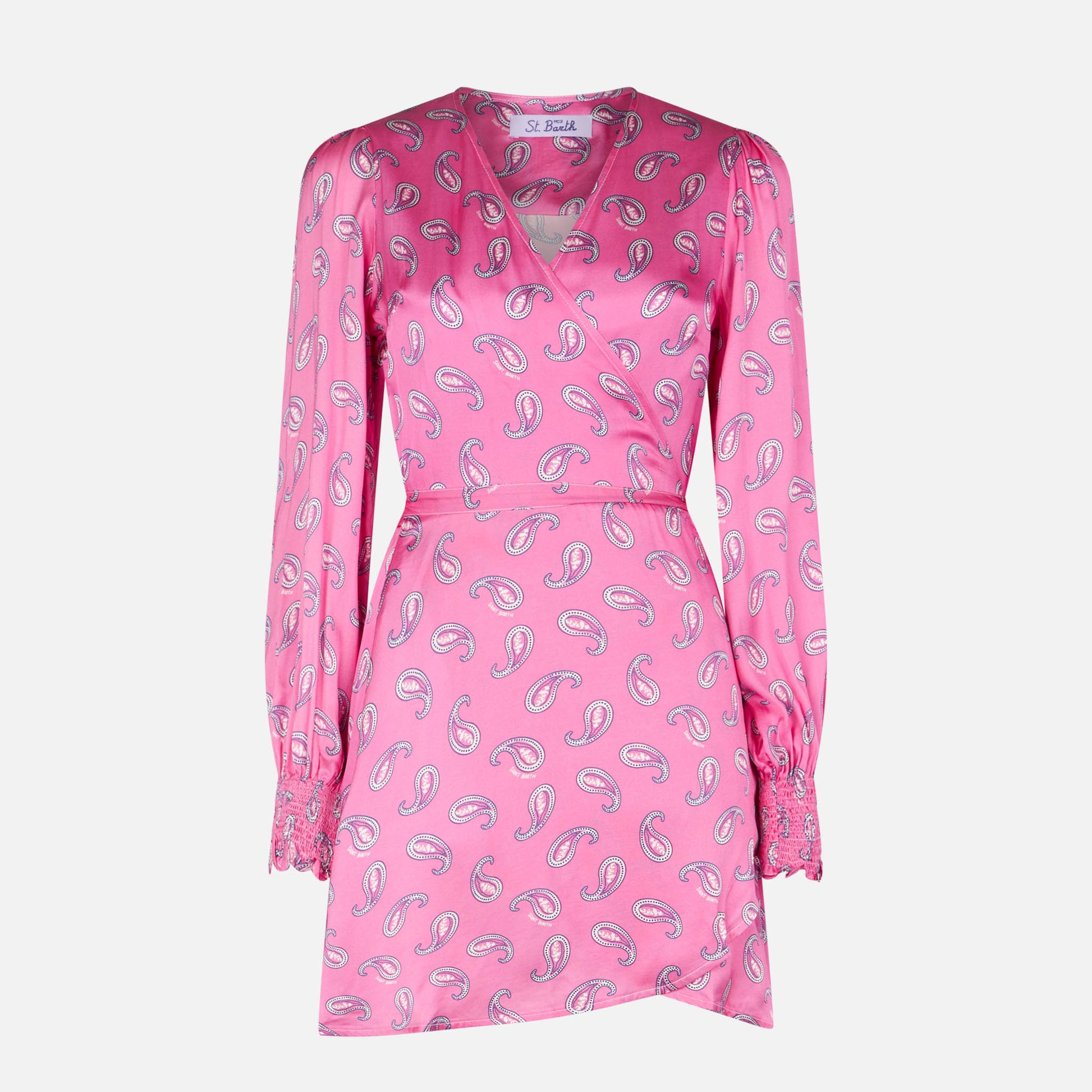 Satin wrap dress with paisley print - MC2 Saint Barth