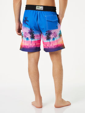 Man comfort and stretch surf shorts with palm print - MC2 Saint Barth
