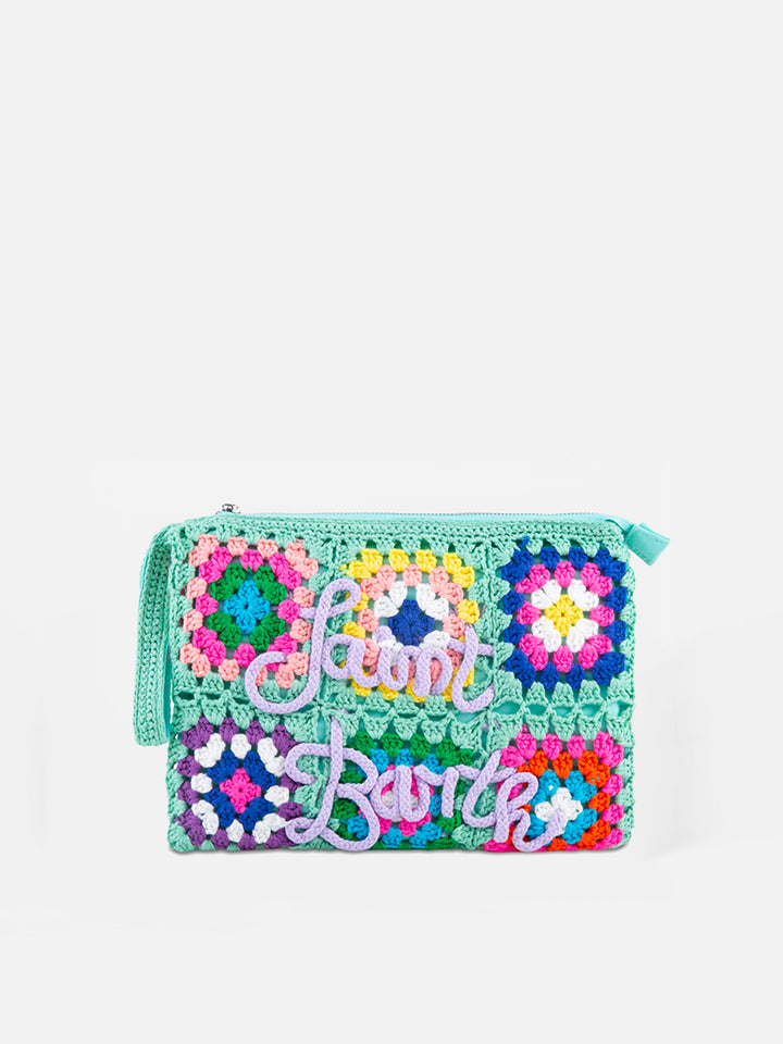 Parisienne water green crochet pouch bag with Saint Barth embroidery - MC2 Saint Barth