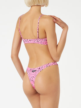 Woman bralette bikini with pink bandanna print