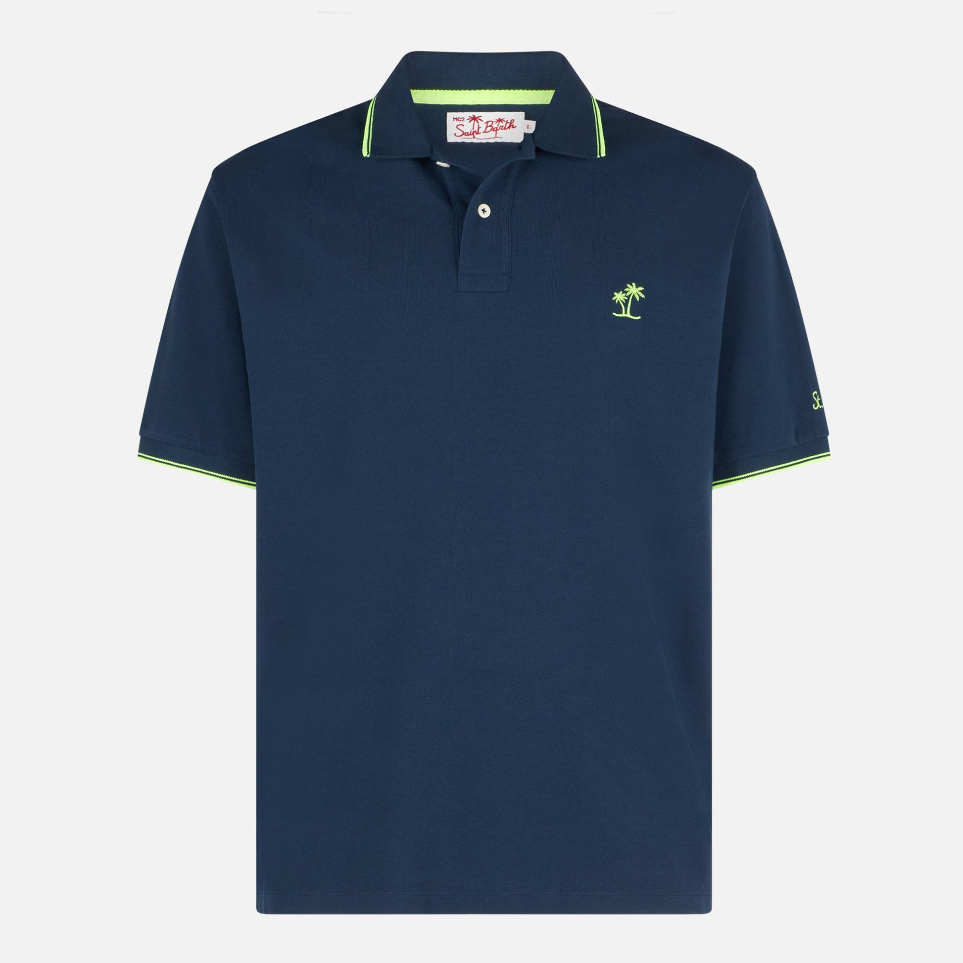 Blue piquet polo with St. Barth logo and contrasts - MC2 Saint Barth