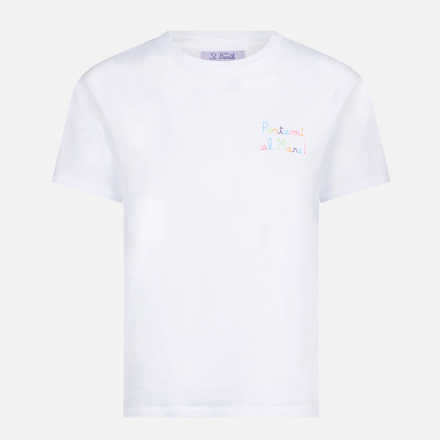 Woman cotton t-shirt with Portami al mare! embroidered