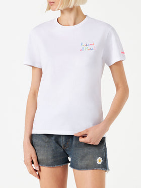 Woman cotton t-shirt with Portami al mare! embroidered