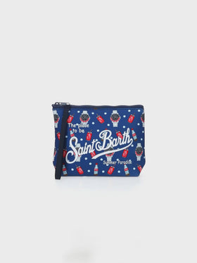 Aline scuba pochette with watches and cola print