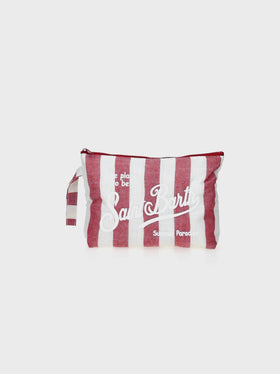 Aline Soft L Pochette aus Baumwoll-Leinen mit Streifenprint 
