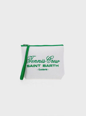 Aline white  piquet pochette with Tennis Crew Saint Barth Gustavia embroidery