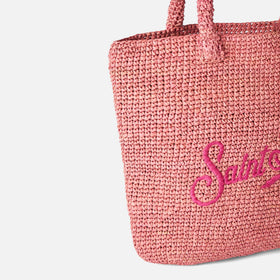 Raffia bucket pink bag with embroidery - MC2 Saint Barth