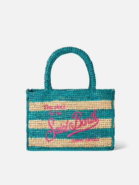 Colette raffia handbag with white and bluette stripes - MC2 Saint Barth