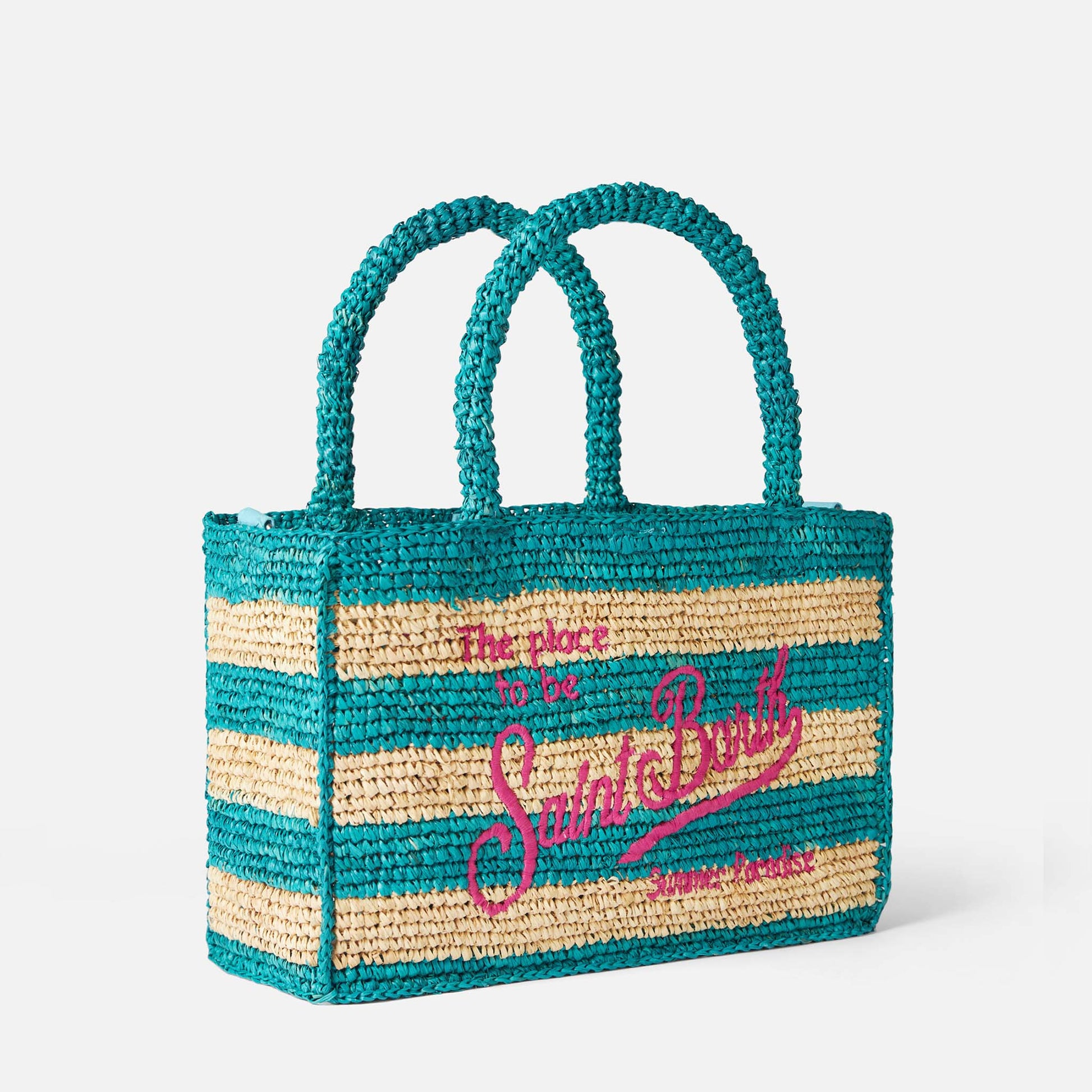 Colette raffia handbag with white and bluette stripes - MC2 Saint Barth