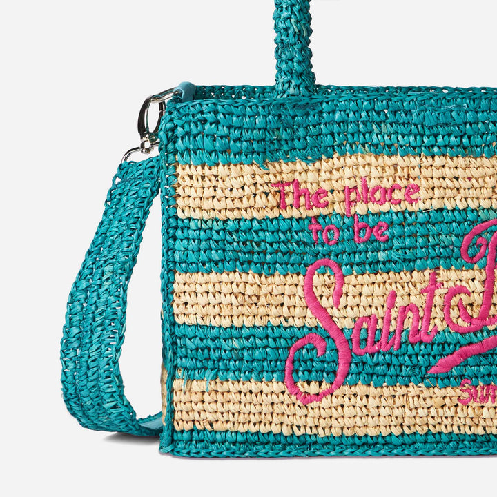 Colette raffia handbag with white and bluette stripes - MC2 Saint Barth