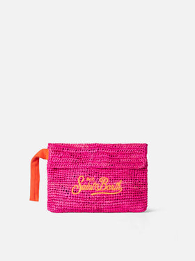 Raffia fuchsia pouch bag with Saint Barth embroidery - MC2 Saint Barth