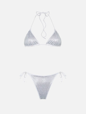 Bikini de triángulo blanco para mujer con pedrería 