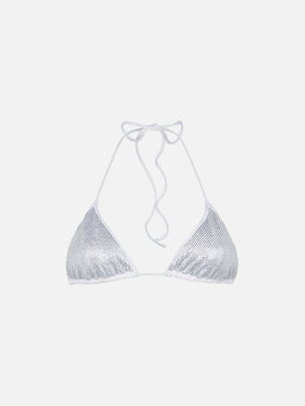 Top de bikini de triángulo para mujer con strass plateados 