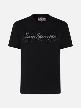 Woman heavy cotton t-shirt with Sono Strassata rhinestones print - MC2 Saint Barth