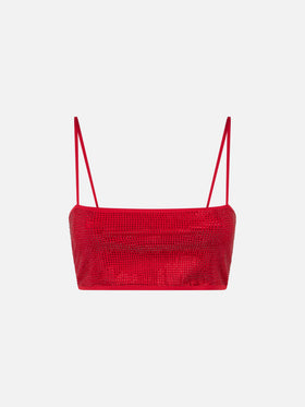 Bandeau red top Athena with rhinestones