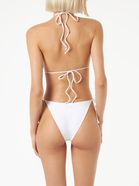 Bikini de triángulo blanco para mujer con pedrería 