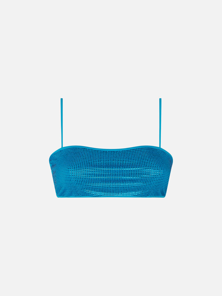 Turquoise Athena bandeau bikini top with rhinestones
