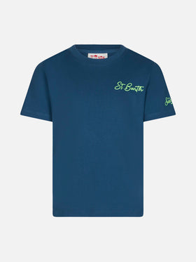 Boy blue cotton t-shirt with St. Barth beach print - MC2 Saint Barth