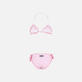 Girl triangle seersucker bikini with stripes - MC2 Saint Barth