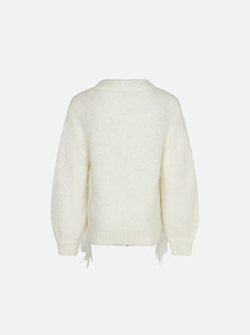 Girl brushed white crewneck sweater with embroidery - MC2 Saint Barth