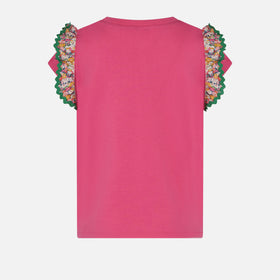 Girl cotton t-shirt with flounce and embroidery - MC2 Saint Barth