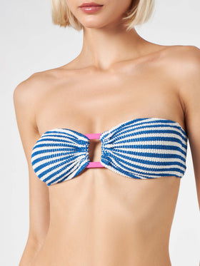 Bañador de mujer con top bandeau de rayas crinkle 