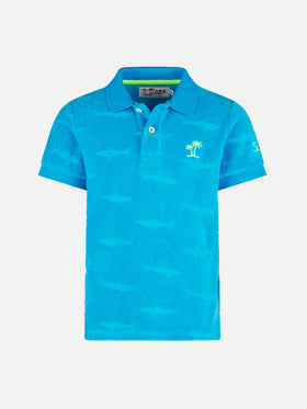 Boy bluette polo with terry embossed sharks - MC2 Saint Barth