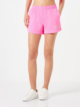 Kurze Damenhose aus fluorosa Baumwolle