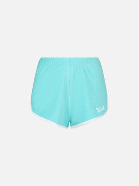 Woman water green terry shorts with piping | MELISSA SATTA SPECIAL EDITION - MC2 Saint Barth