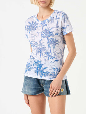 Woman linen t-shirt with toile de jouy print - MC2 Saint Barth