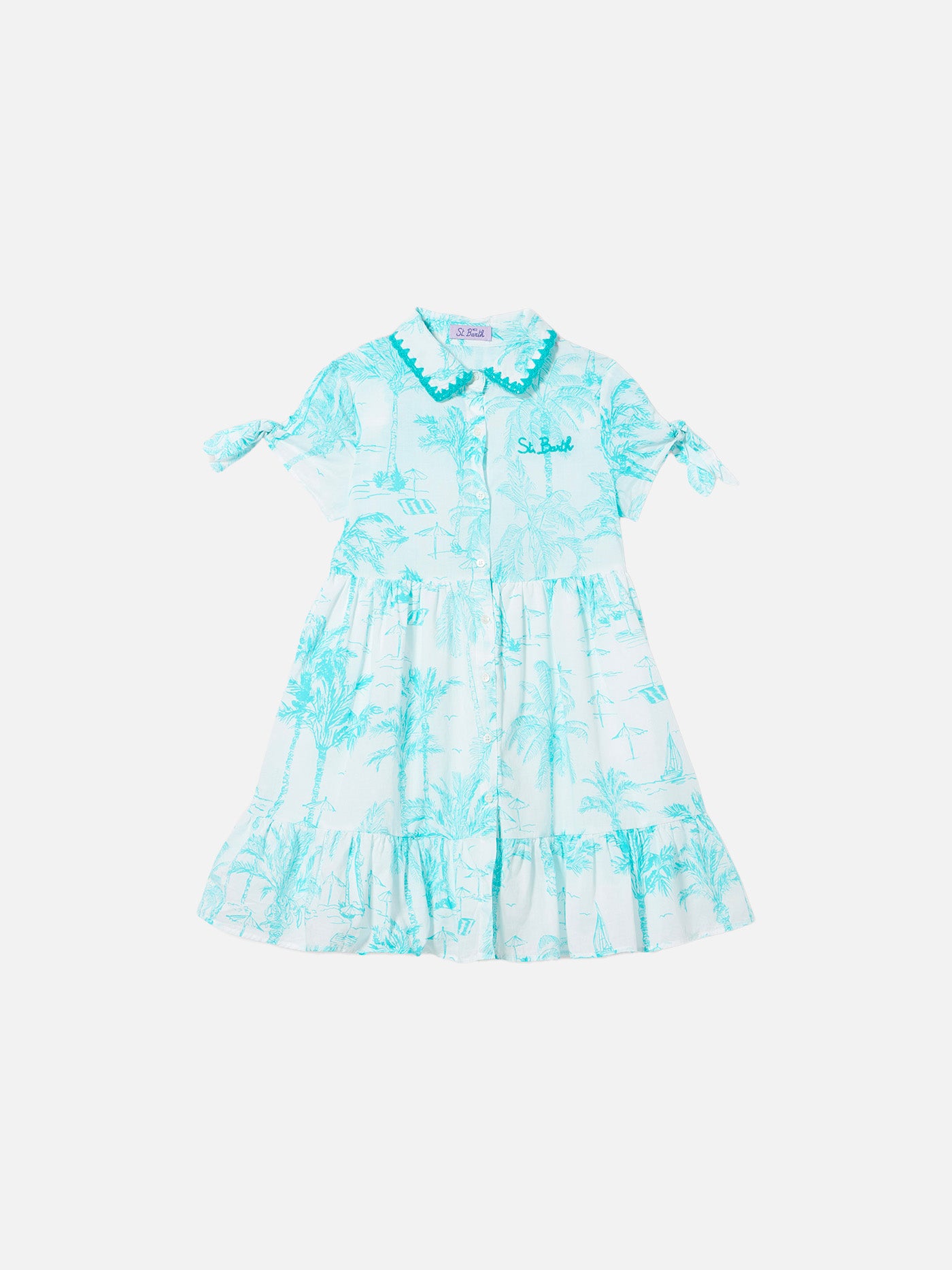 Girl dress with water green toile de jouy pattern - MC2 Saint Barth