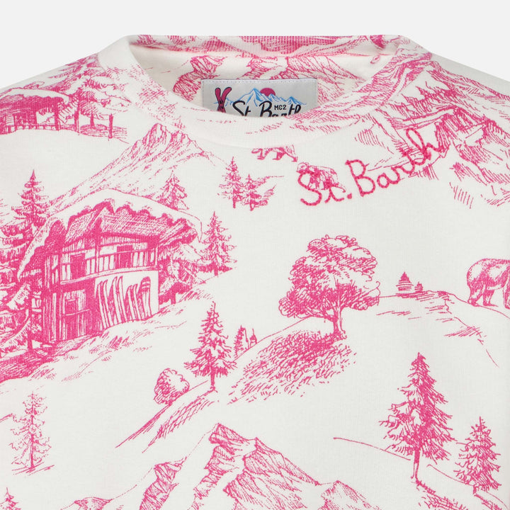 Girl crewneck sweatshirt with toile de jouy print - MC2 Saint Barth