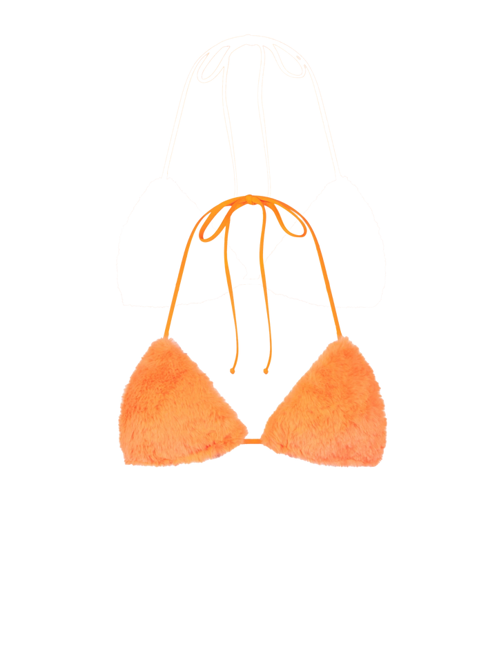 Top bikini Leah a triangolo in tessuto effetto pelliccia arancione fluo 