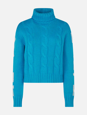 Woman turtleneck braided sweater with Saint Barth jacquard - MC2 Saint Barth